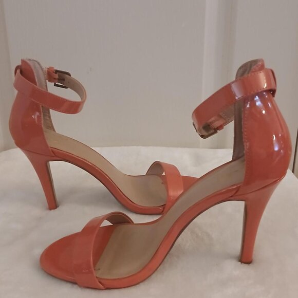 Coral patent leather Barbiecore ankle strap open toe stiletto high heel Sz 8 - Picture 3 of 8